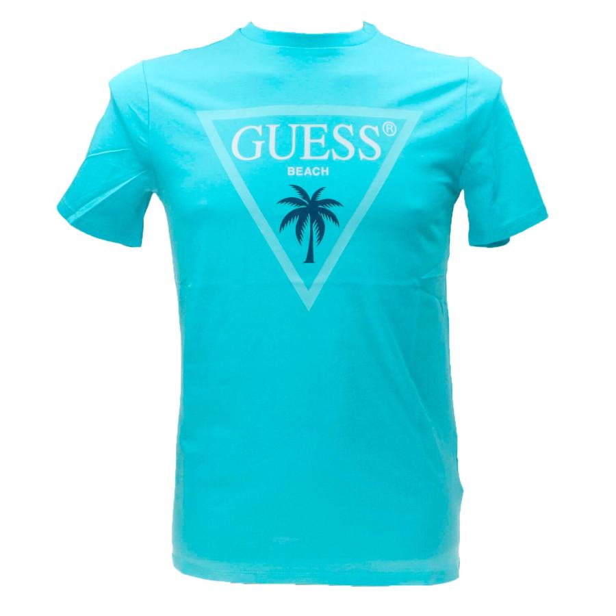 Guess T-shirt SS CN Triangle palm tee Azzurro 1