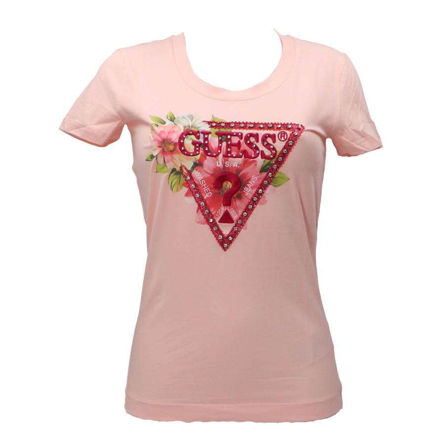 Guess T-shirt SS CN TRIANGLE BEADS TEE Rosa 1