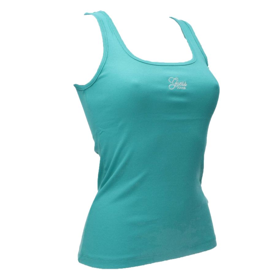 Guess Canotte GJ TANK TOP SLIM RIB EMBRO Verde Acqua 2