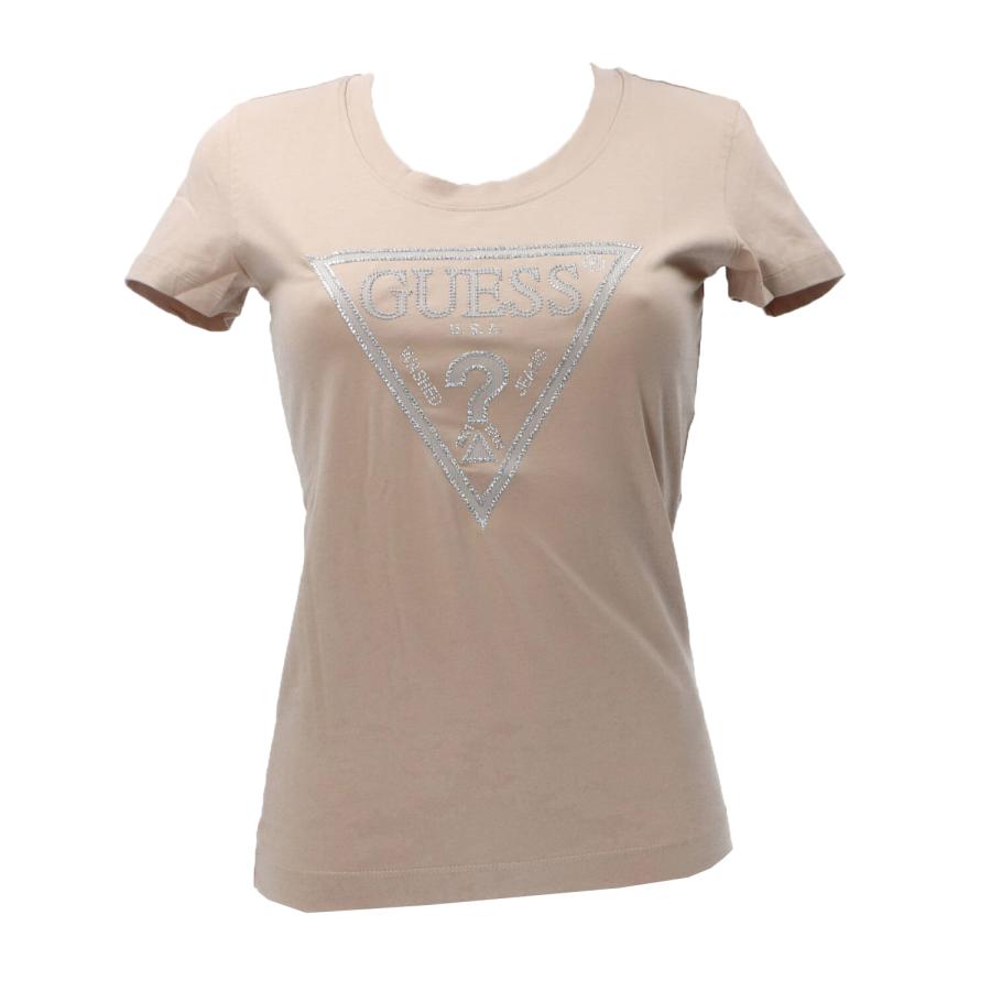 Guess T-shirt SS CN SHINY TRIANGLE TEE Beige 1