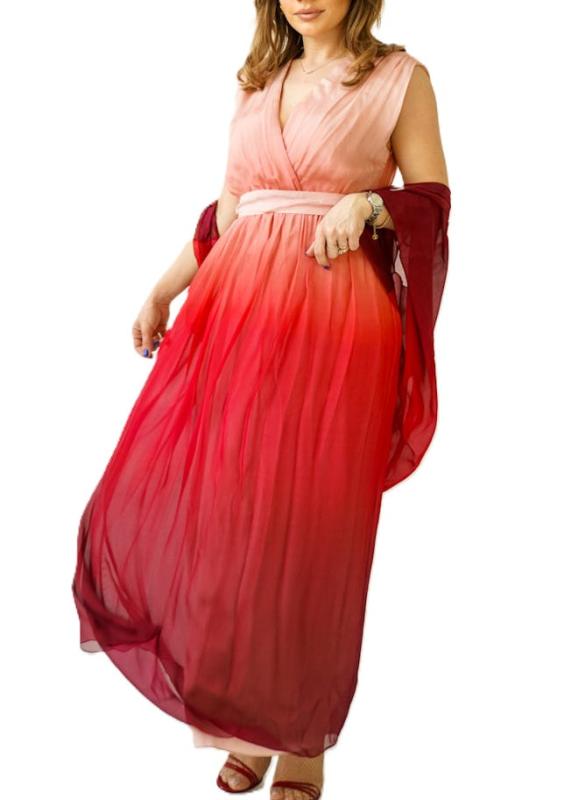 Vestiti L012 ABITO LUNGO SFUMATO MISTO SETA Rosso Multicolore