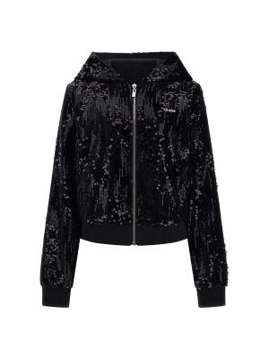 SEQUINS FULL-ZIP HOODIE Nero