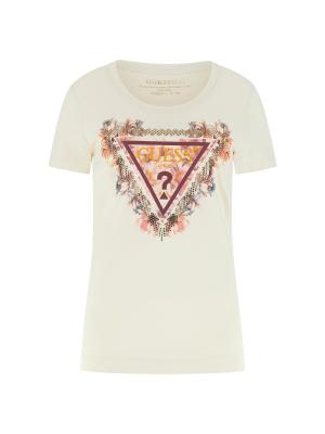 SS TRIANGLE FLOWERS TEE Beige