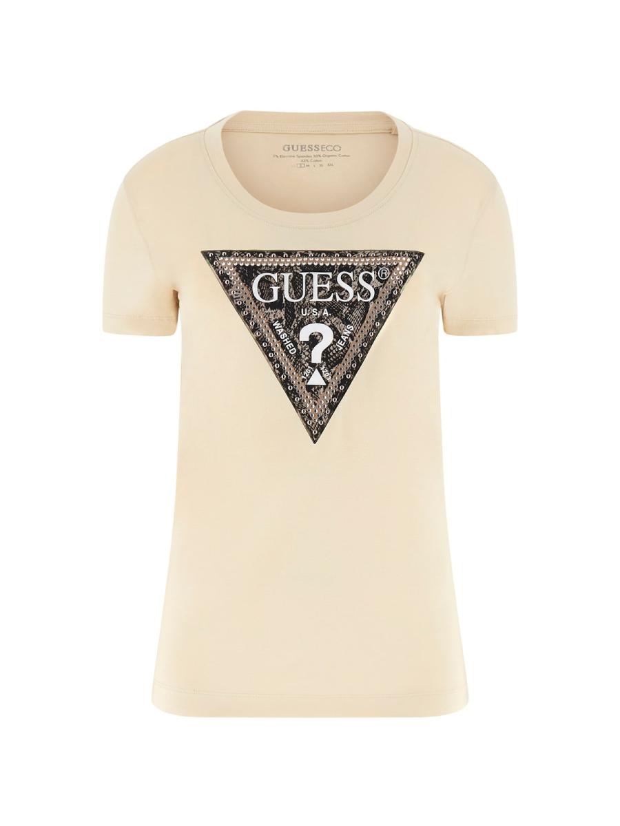 Guess T-shirt SS CN TRIANGLE PYTHON TEE Beige 1