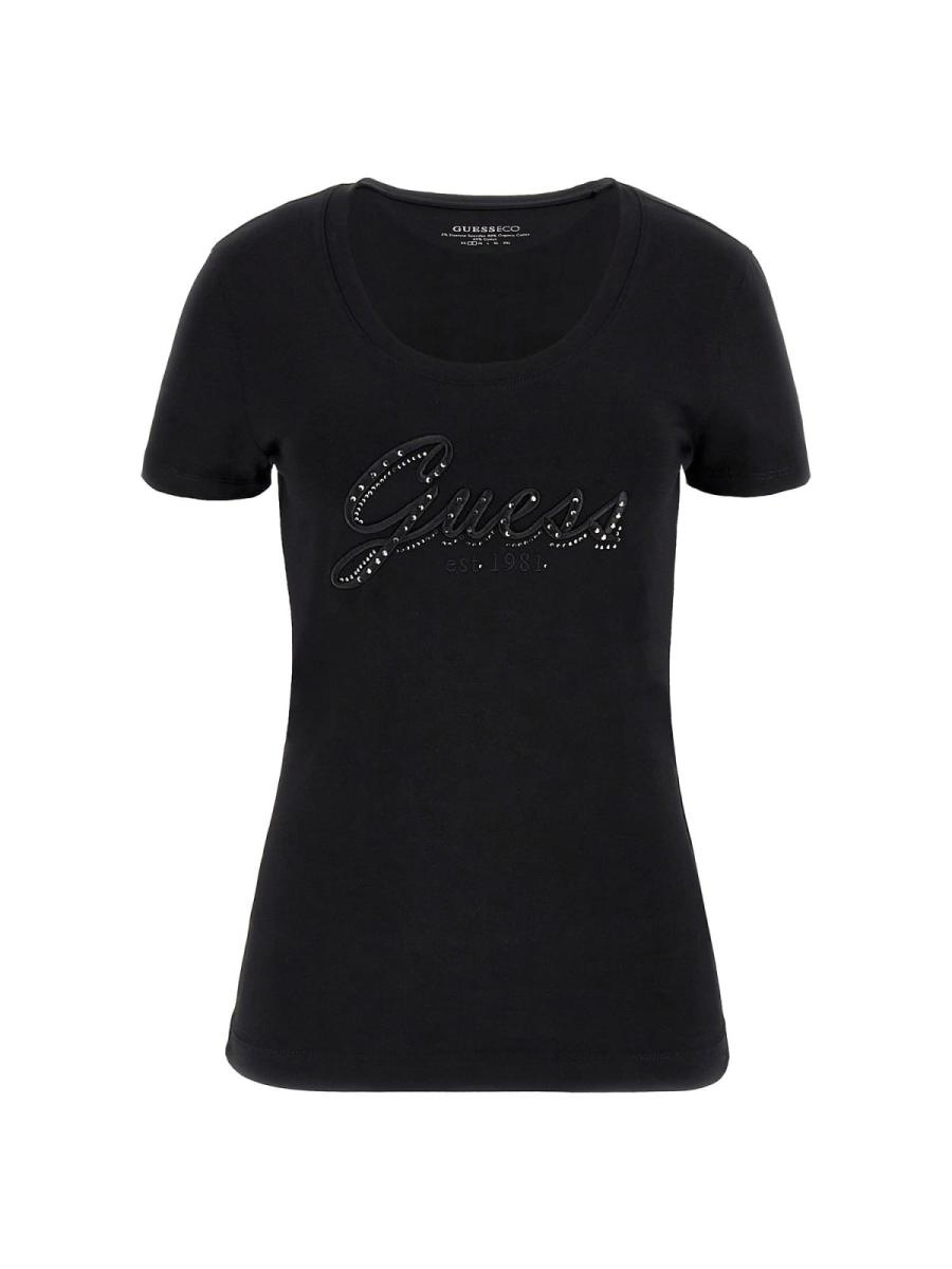 Guess T-shirt CN SS EMBRO SCRIPT LOGO TEE Nero 1