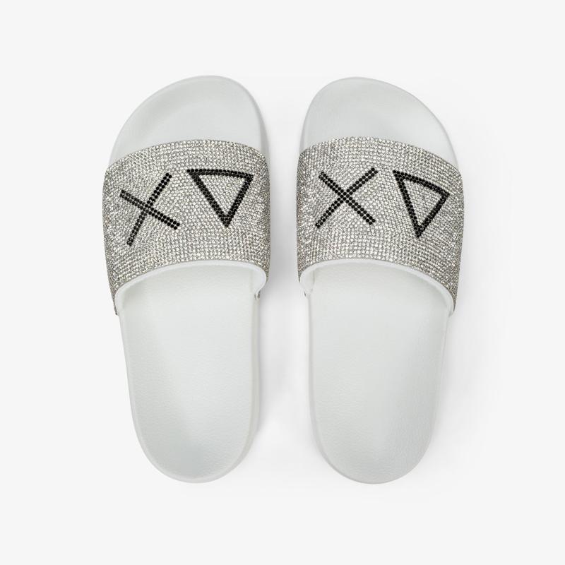 X36211 SLIPPERS STRASS LOGO Bianco