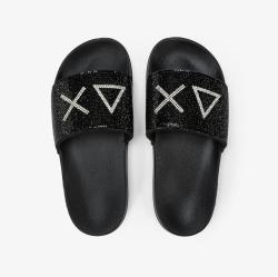 X36211 SLIPPERS STRASS LOGO Nero