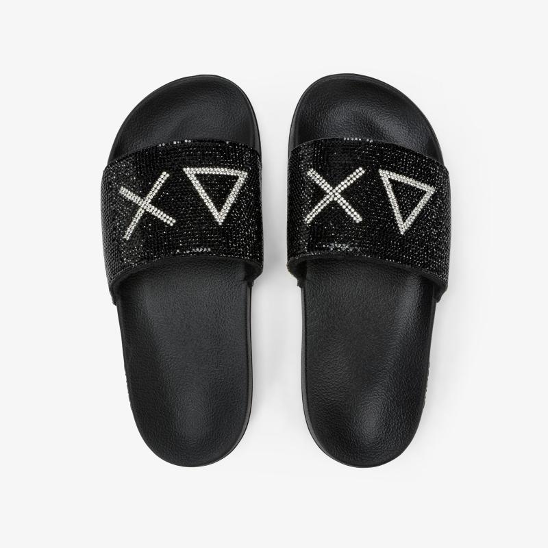 X36211 SLIPPERS STRASS LOGO Nero