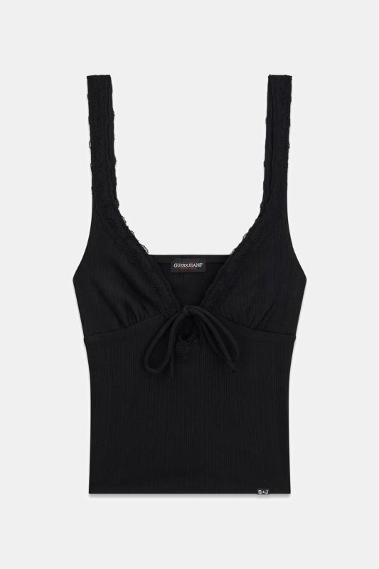 W6GPB1KF641 GJ FASHION RIB LACE TOP Nero 