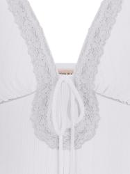 W6GPB1KF641 GJ FASHION RIB LACE TOP Bianco