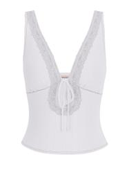 W6GPB1KF641 GJ FASHION RIB LACE TOP Bianco