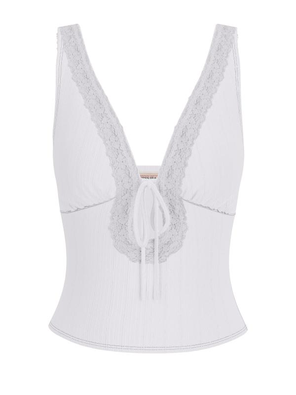 W6GPB1KF641 GJ FASHION RIB LACE TOP Bianco