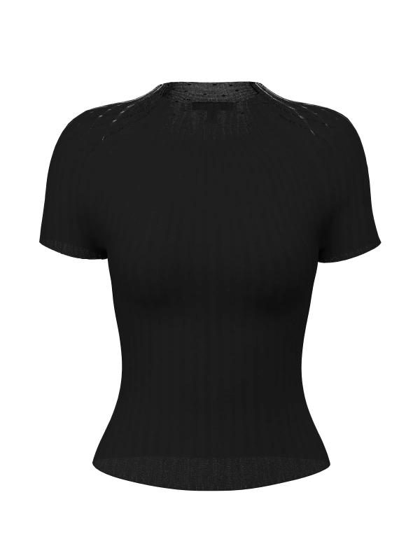 W6YR31Z1023 SS SHEER YOKE PERILLA RIBBE Nero 