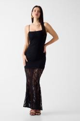 W6YK12K4359 EVELYN STRAPS LONG LACE DRESS  Nero 
