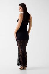 W6YK12K4359 EVELYN STRAPS LONG LACE DRESS  Nero 